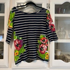 Anthropology, Meadow Rue black, and white top with apliques